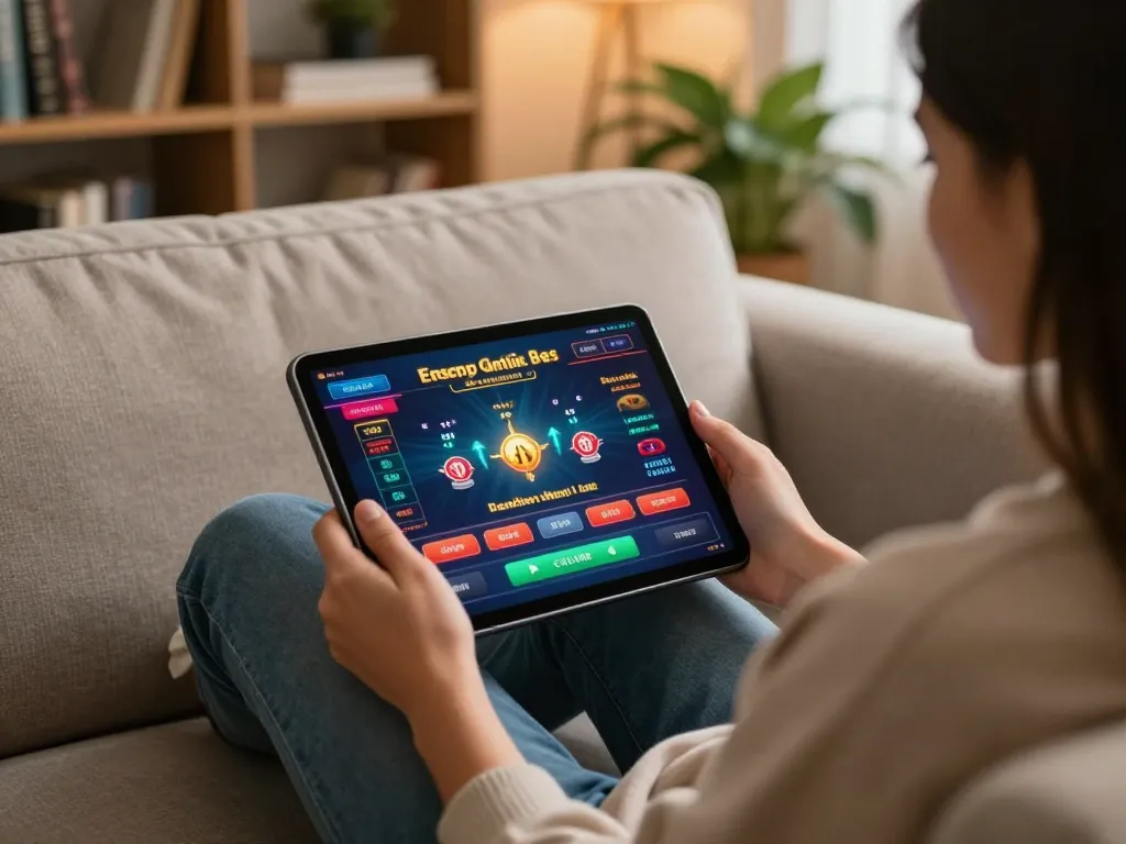 Person enjoying online gaming at home with five88bc tablet display highlighting strategic play.