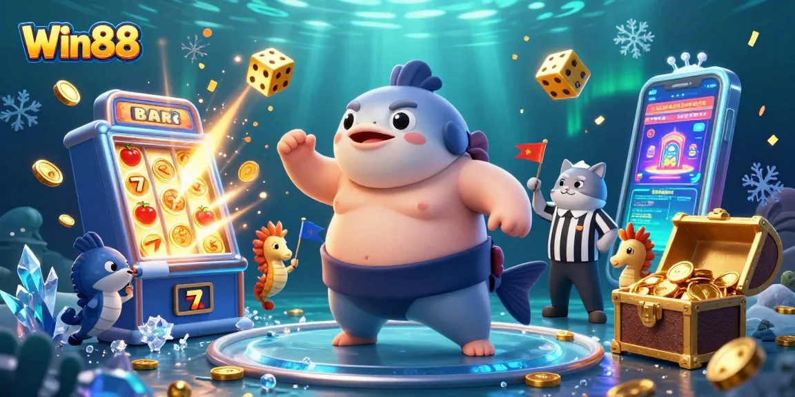 Experience the thrill of Win88 with engaging slot action amidst vibrant underwater scenes.