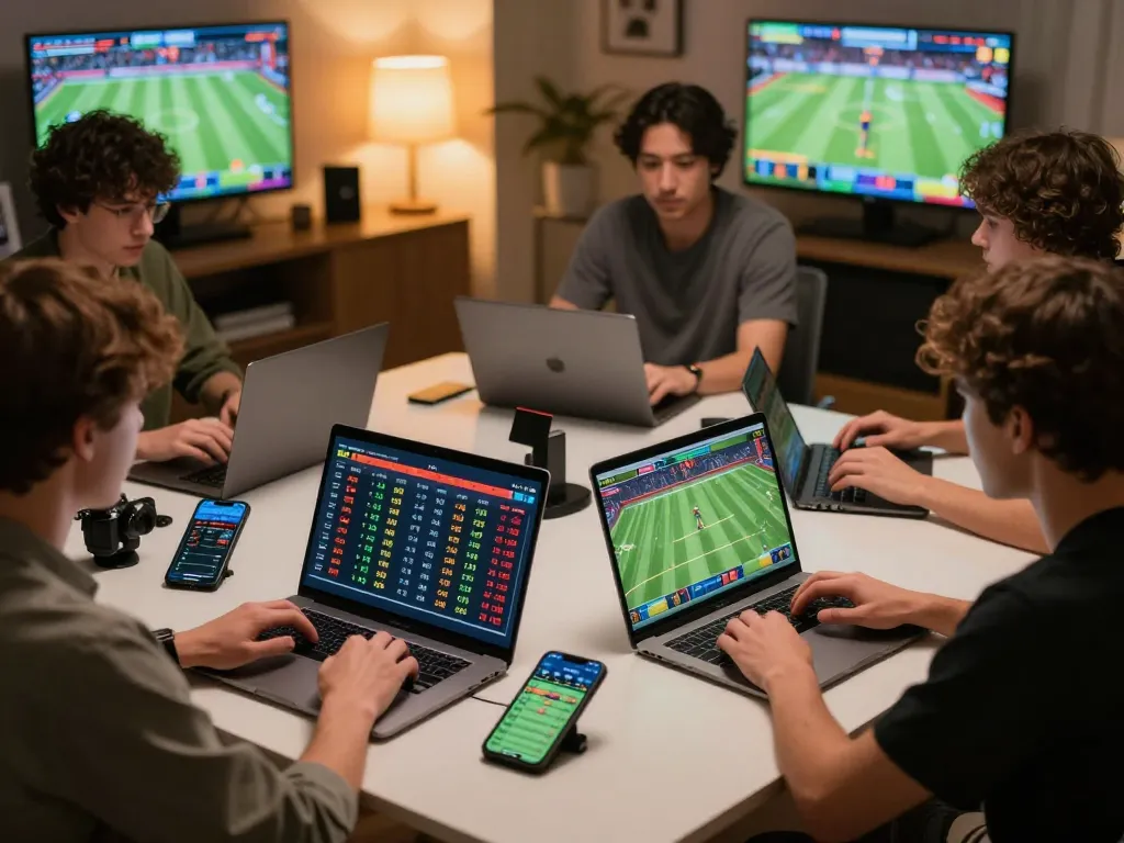 Players analyzing odds on ta88 during an exciting online sports betting session at home