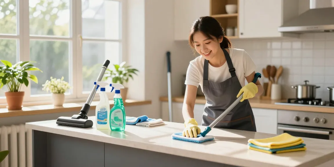 Professional home cleaner ensuring pristine spaces with reinigungen bern services in a bright kitchen.