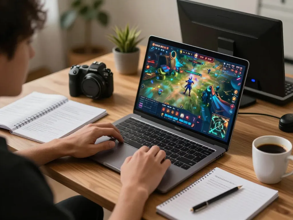 Engaging in game nổ hũ online at home with personal gaming setup and strategic notes.