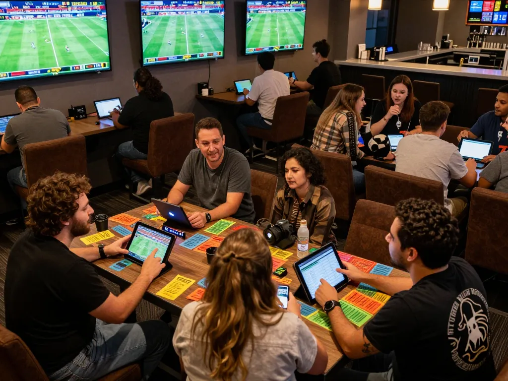 CakhiaTV sports betting scene with enthusiasts analyzing odds and cheering in a modern lounge.