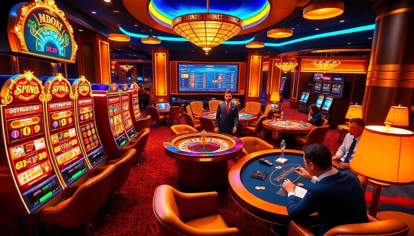 Mmoo.com players enjoying the vibrant casino atmosphere with engaging games like slots and roulette.