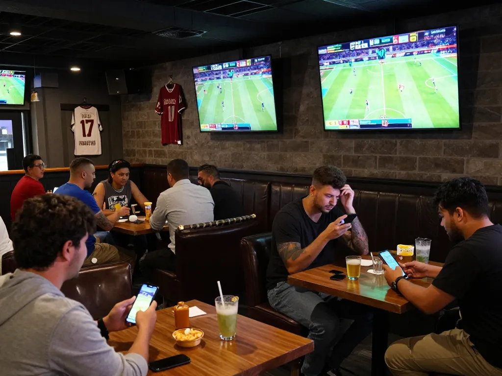 Patrons engaging in live sports betting at 79king.hiphop with multiple screens displaying games