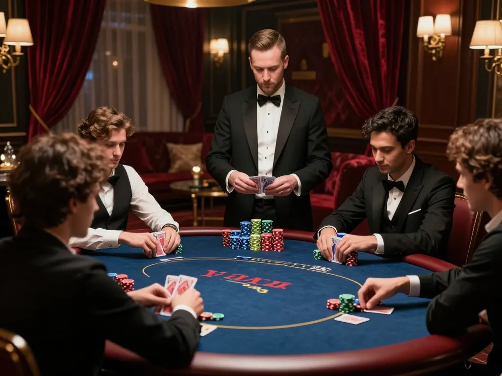 vipwin poker players strategizing in an elegant private game