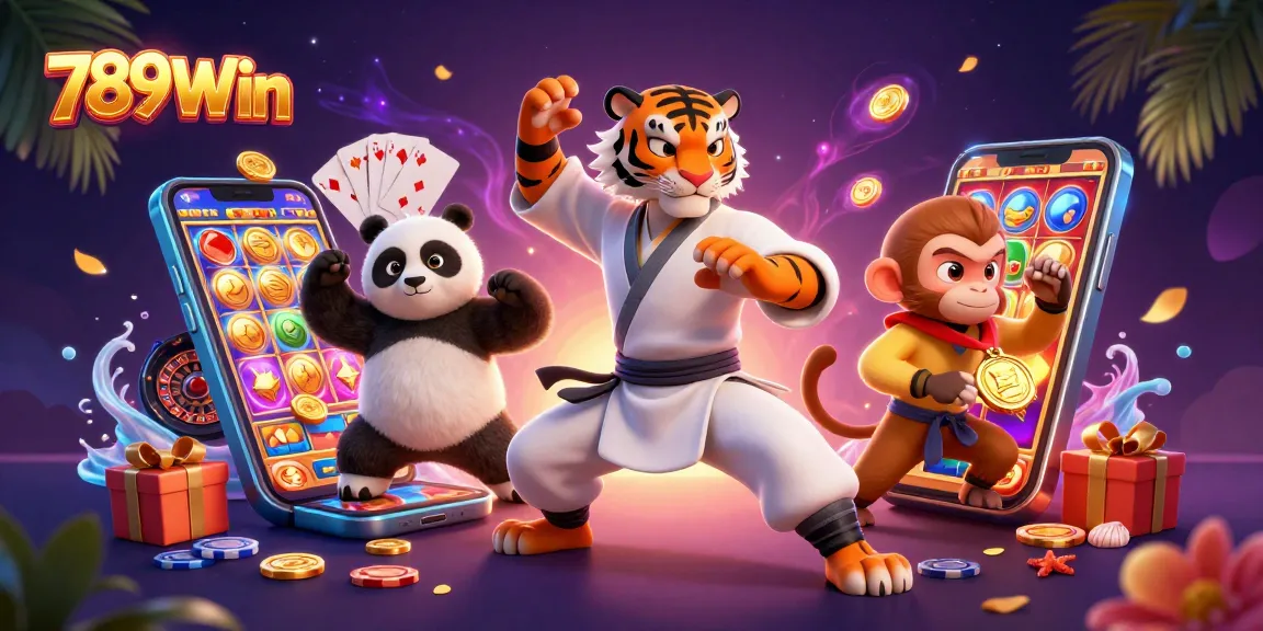 Experience thrilling wins at 789Win's exciting casino games featuring playful characters and vibrant elements.