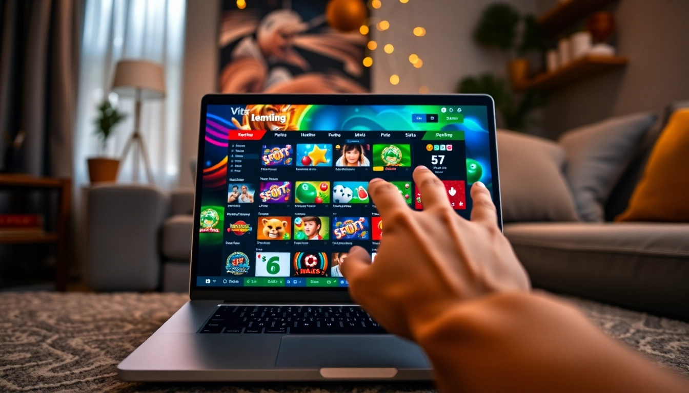 The interactive online gambling interface at https://057789.com/ showing exciting games like slots and sports betting.