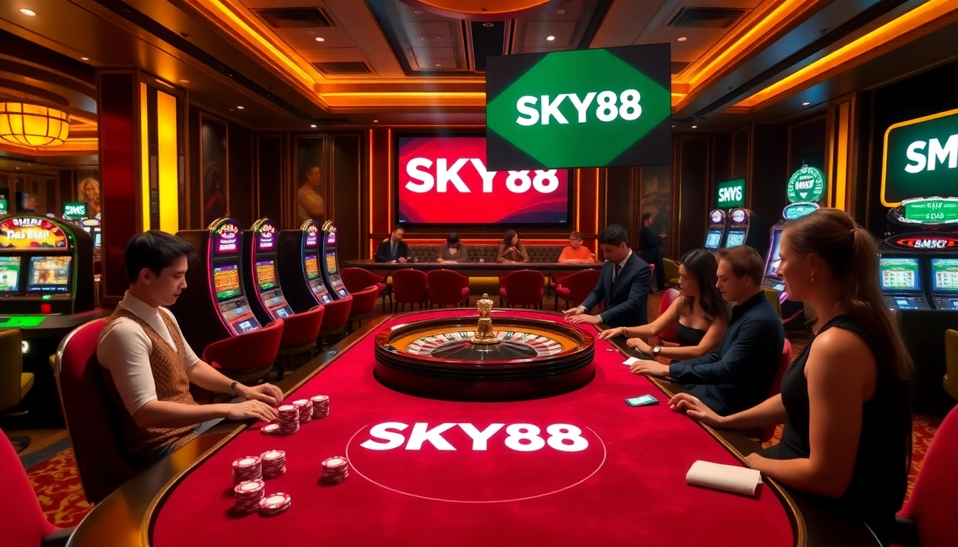 Spark excitement at SKY88 casino with luxurious gaming setups and dynamic players.