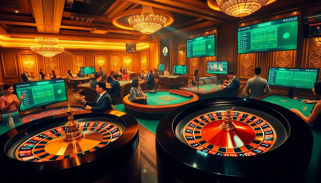 Players enjoying thrilling games at a casino, inspired by https://j88jo.net/, highlighting betting excitement.