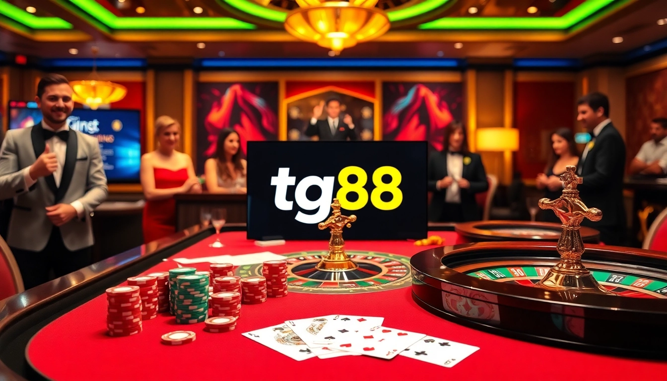 Experience the thrill of tg88 as players engage in high-stakes casino action at a luxurious gaming table.