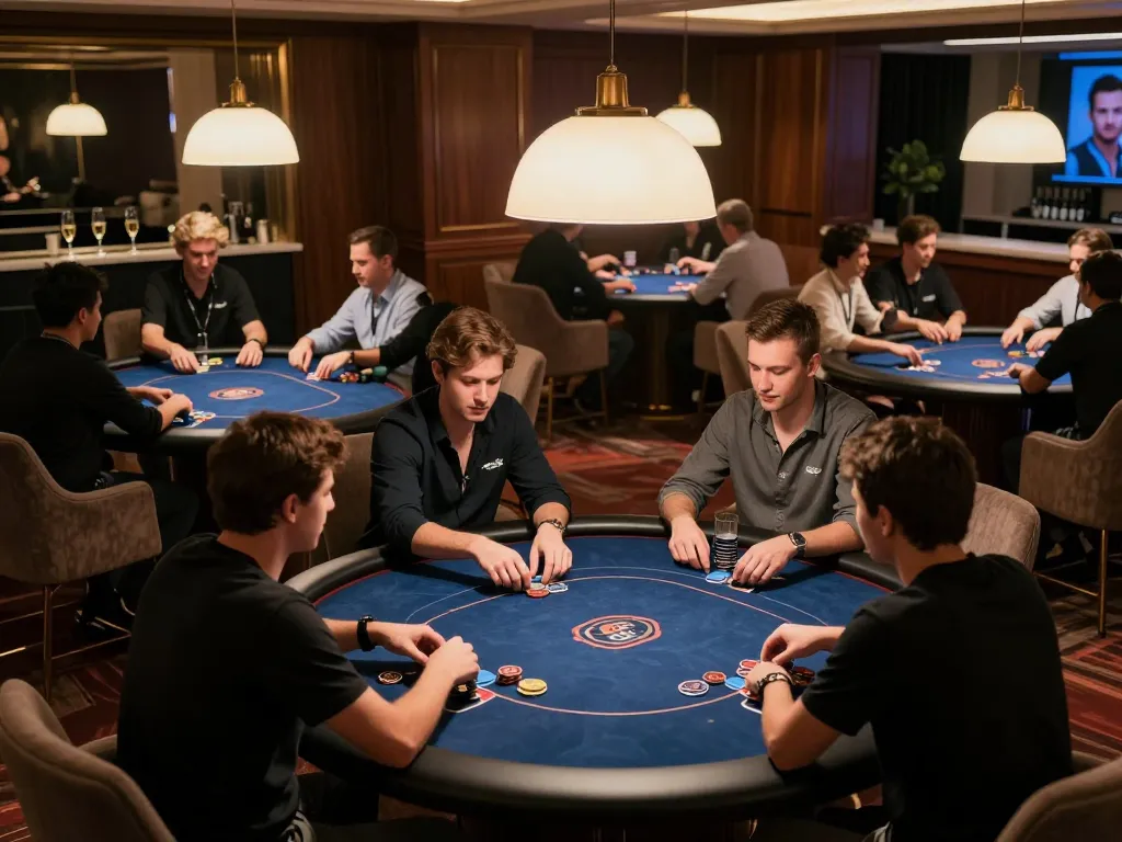 High-stakes poker game in VIP gaming area at casino featuring strategic gameplay and luxury atmosphere with vipwin.