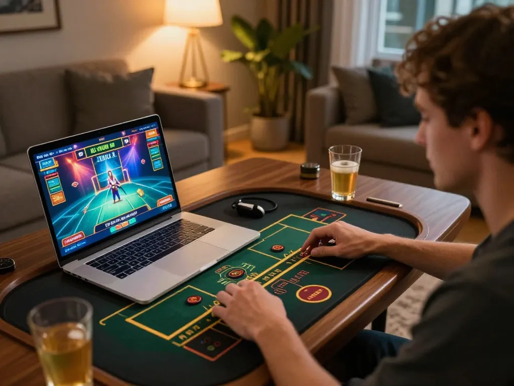 Engaging with live dealer games on laptop, showcasing exciting online play at Rikvip