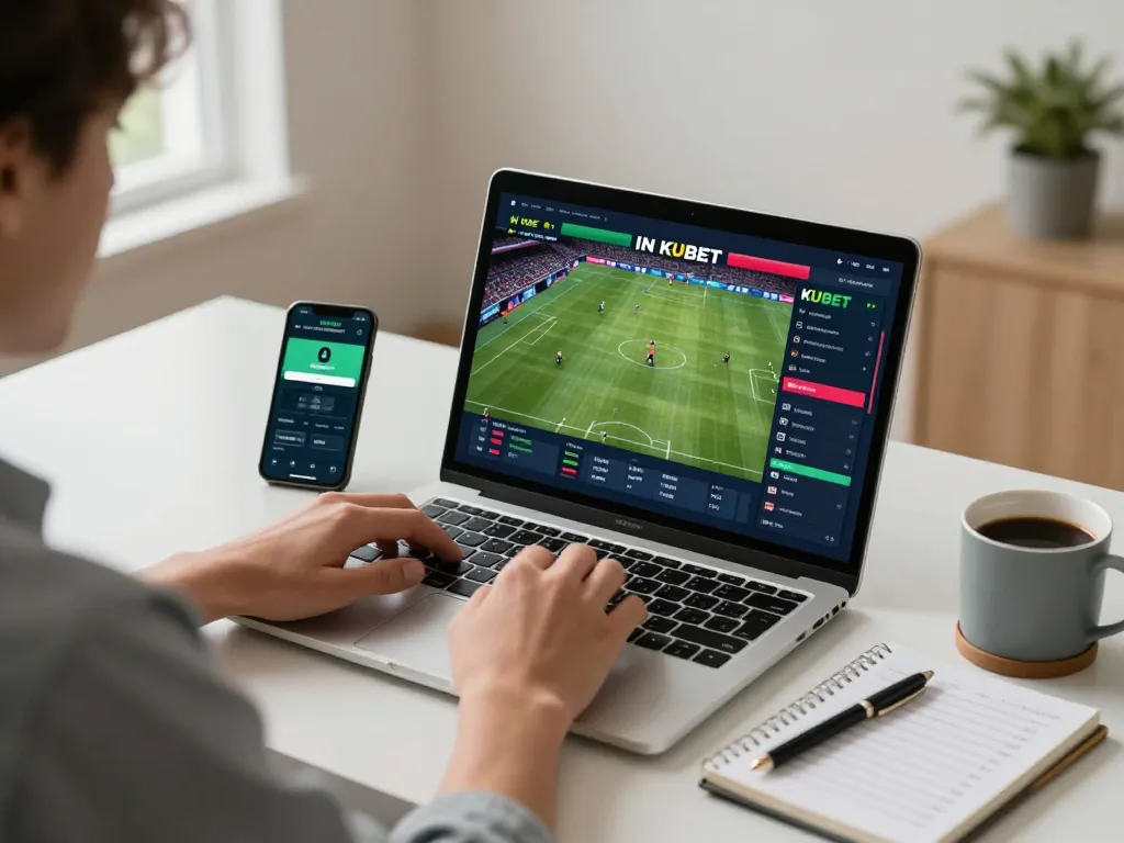 KUBET sports betting setup with dynamic screen displays and strategic notes