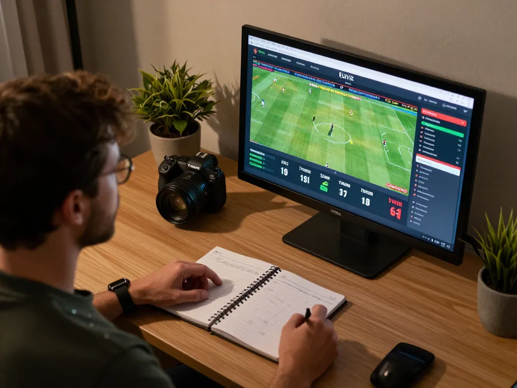 Fabet player analyzing live sports betting odds on dual screens at home, emphasizing responsible gambling.