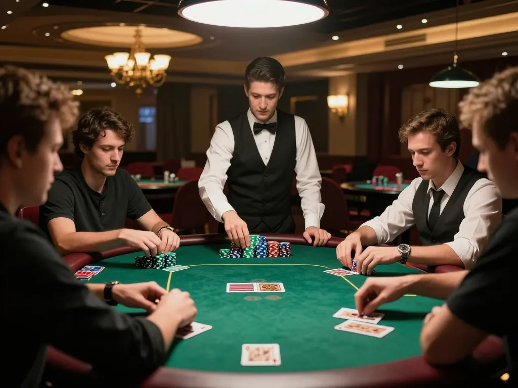 A vibrant poker game scene showcasing du88 strategic gameplay with players intently focused on their cards and chips.