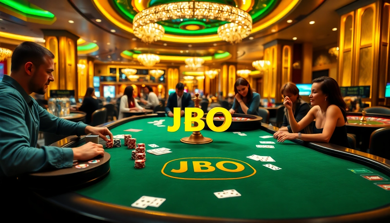 Experience JBO casino excitement with vibrant tables and high-stakes action in this luxury gaming scene.