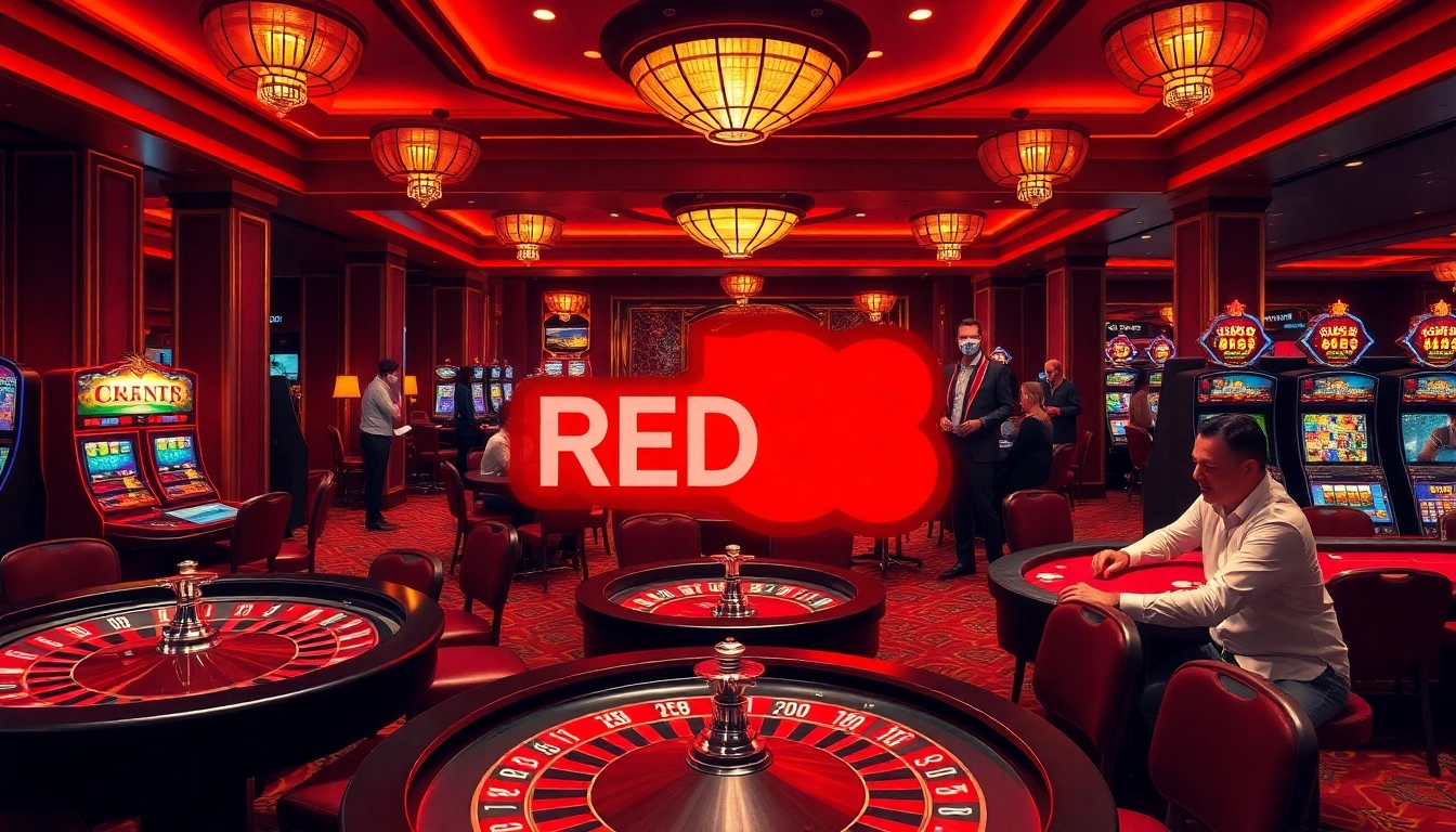 RED88 casino scene displaying vibrant gaming elements and an exciting atmosphere.