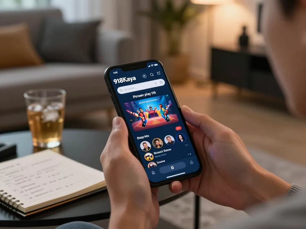 Engaging mobile browser play (H5) scenario with a user accessing the 918Kaya gaming platform at home.