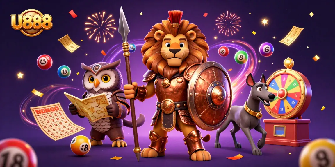 Engage with U888's thrilling lottery games within an exciting casino scene bursting with dynamic energy.