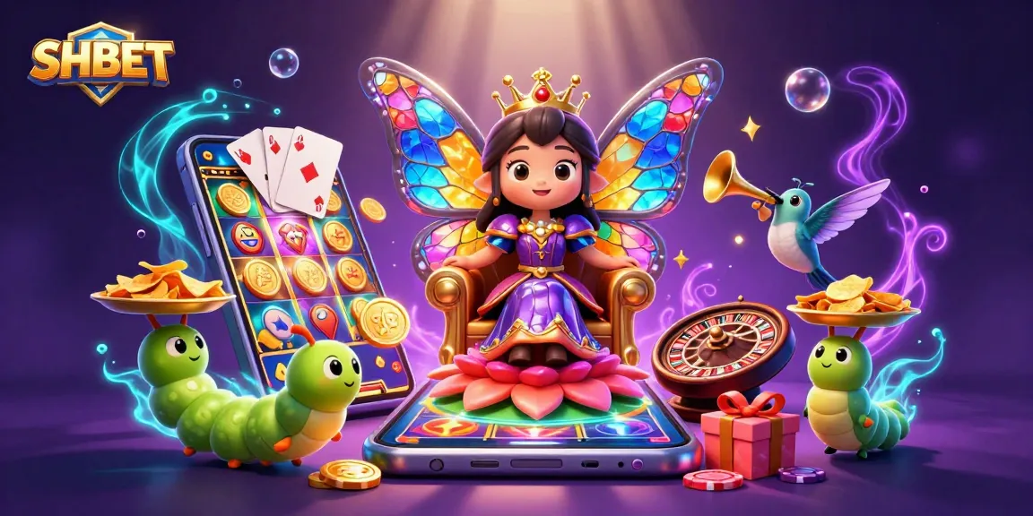 Experience the thrill of SHBET with a vibrant 3D casino scene rich in gaming elements.