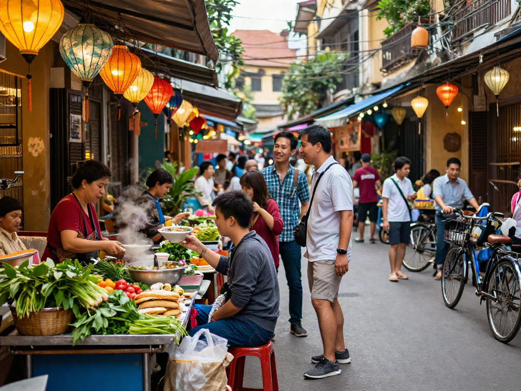 Experience vibrant street food culture in Vietnam at https://joeyvisavietnam.com/ with locals preparing fresh dishes.