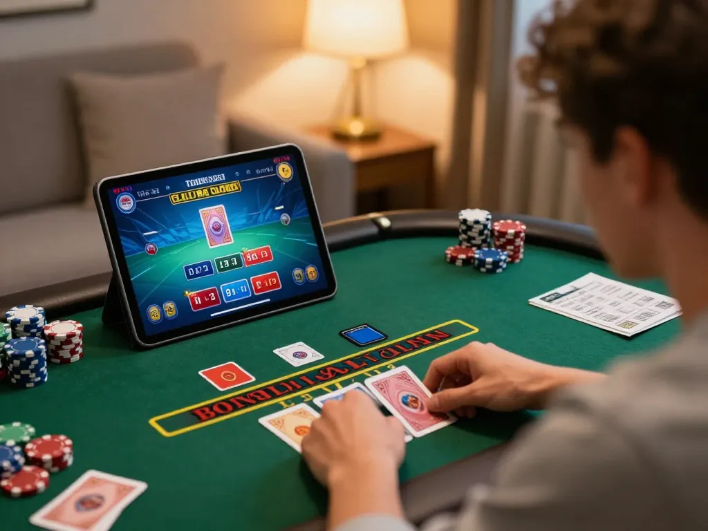 Player engaging in live dealer blackjack at an online casino, showcasing alo8 gameplay and strategy.