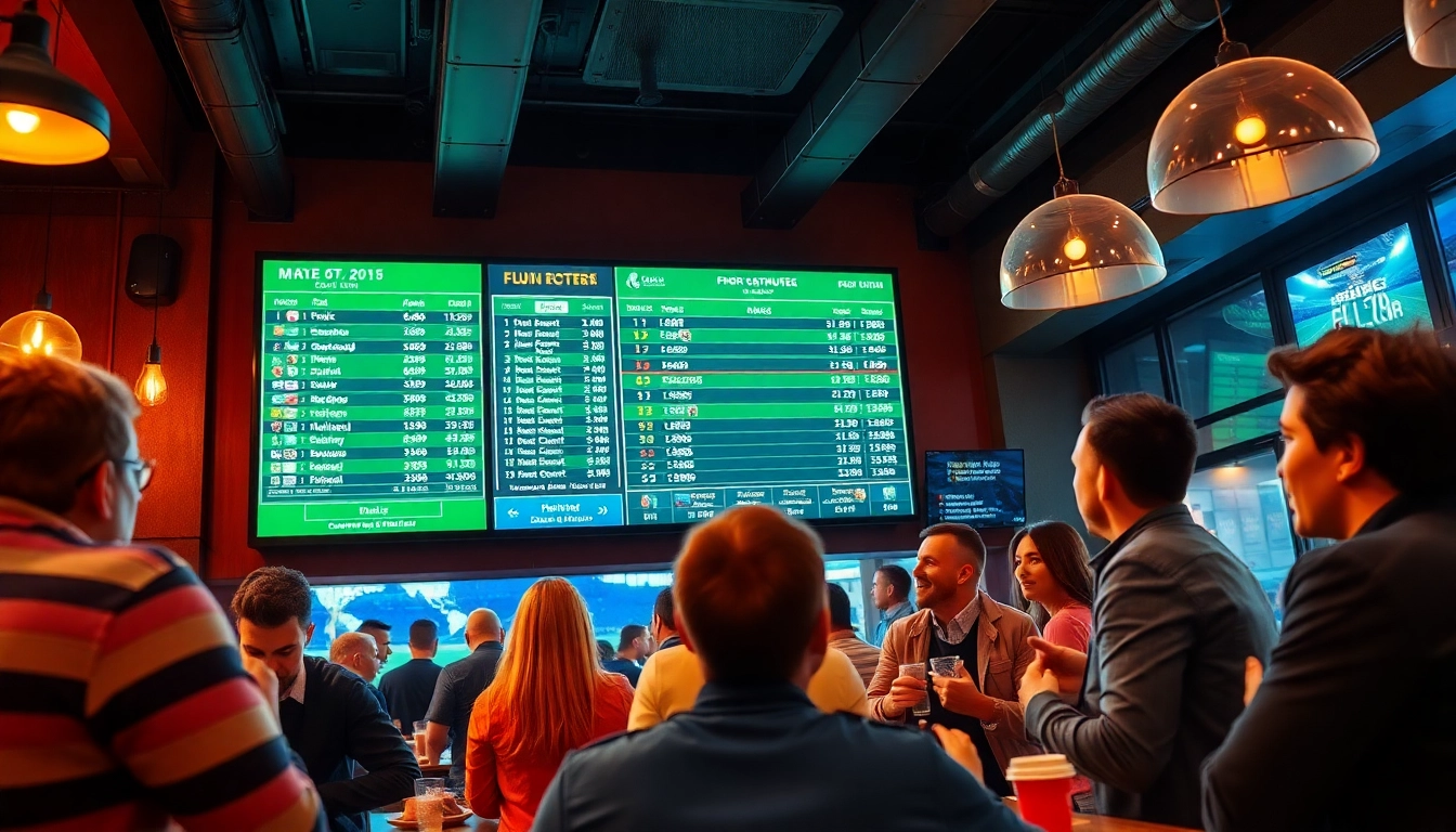 Engaging scene showcasing live betting odds at https://keonhacai.study/ with fans analyzing football matches.