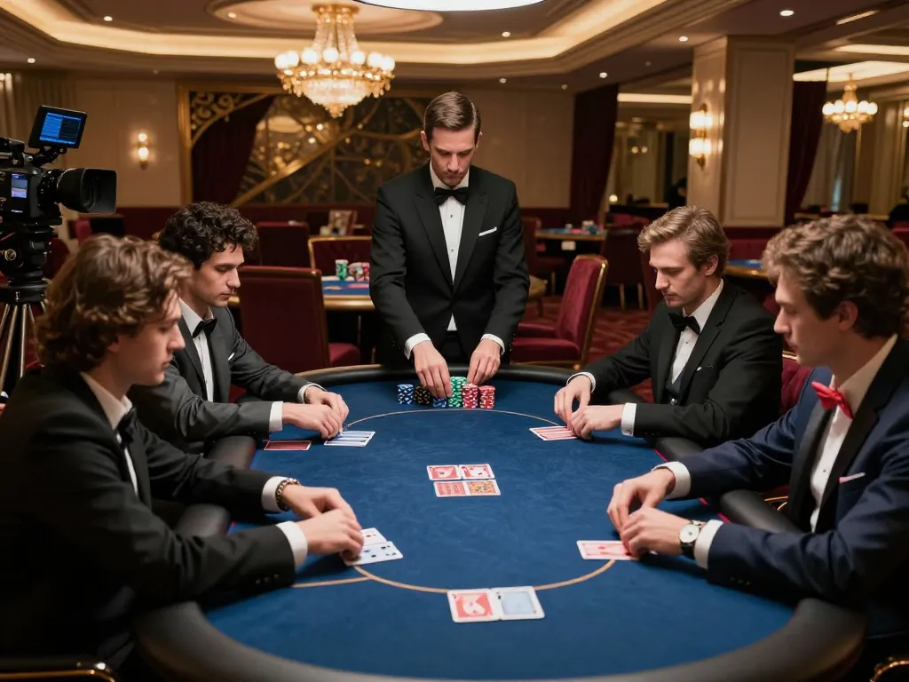 Engaging poker game at HIT CLUB with focused players and dealer managing high-stakes bets.