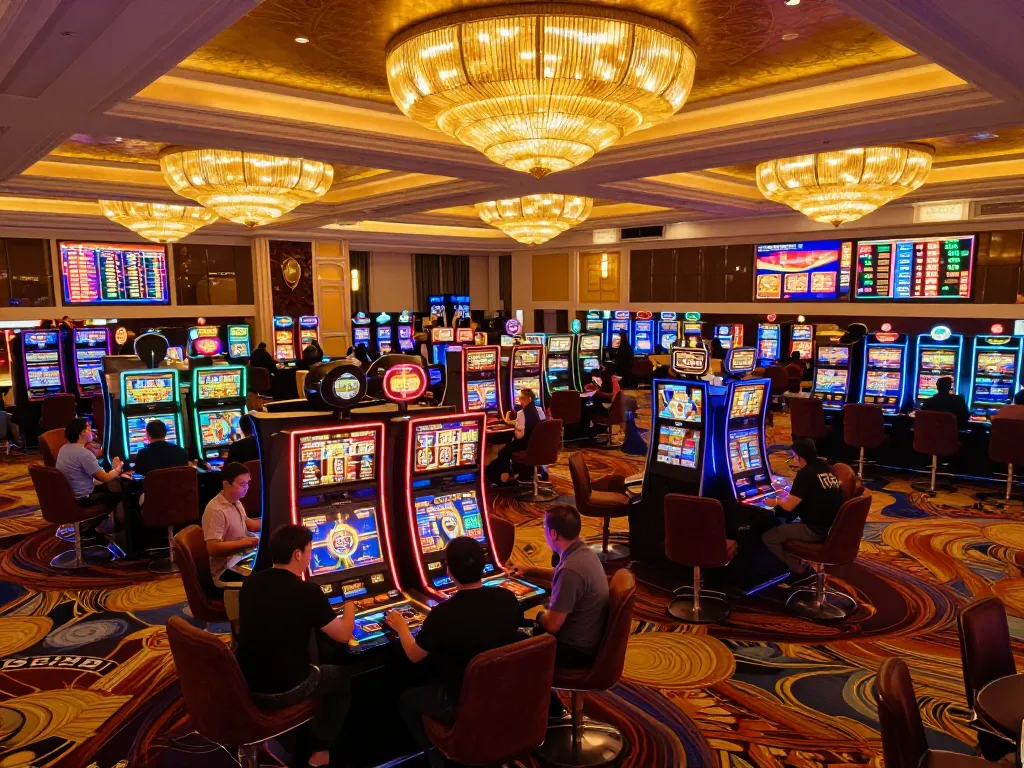 Players enjoying vibrant slot machines at GG88 casino, creating an exciting gaming experience.