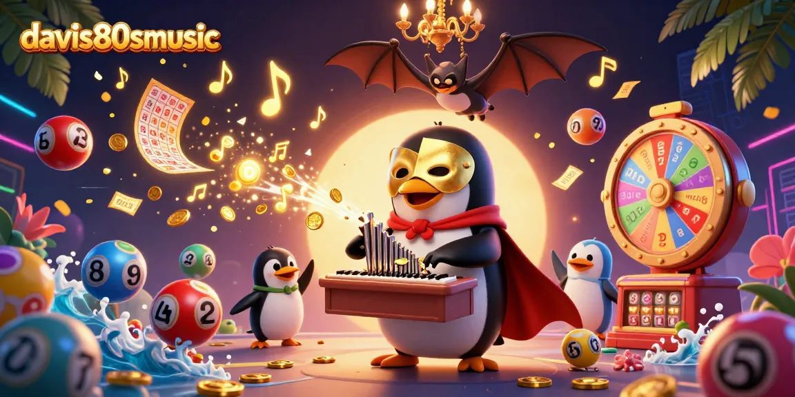 Engage in thrilling lottery action with davis80smusic, featuring an animated penguin and dynamic game elements.