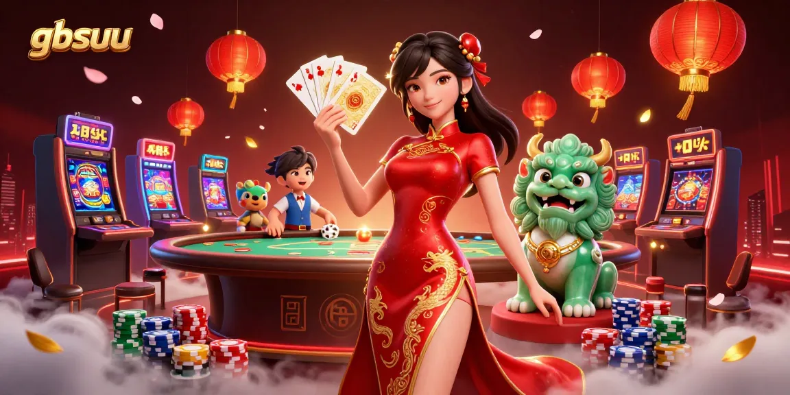 Experience gbsuu with an elegant woman in a vibrant casino scene filled with dynamic gaming elements.