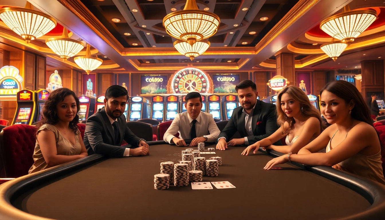 Exhilarating Good88 casino scene with players strategizing at a luxurious gaming table.