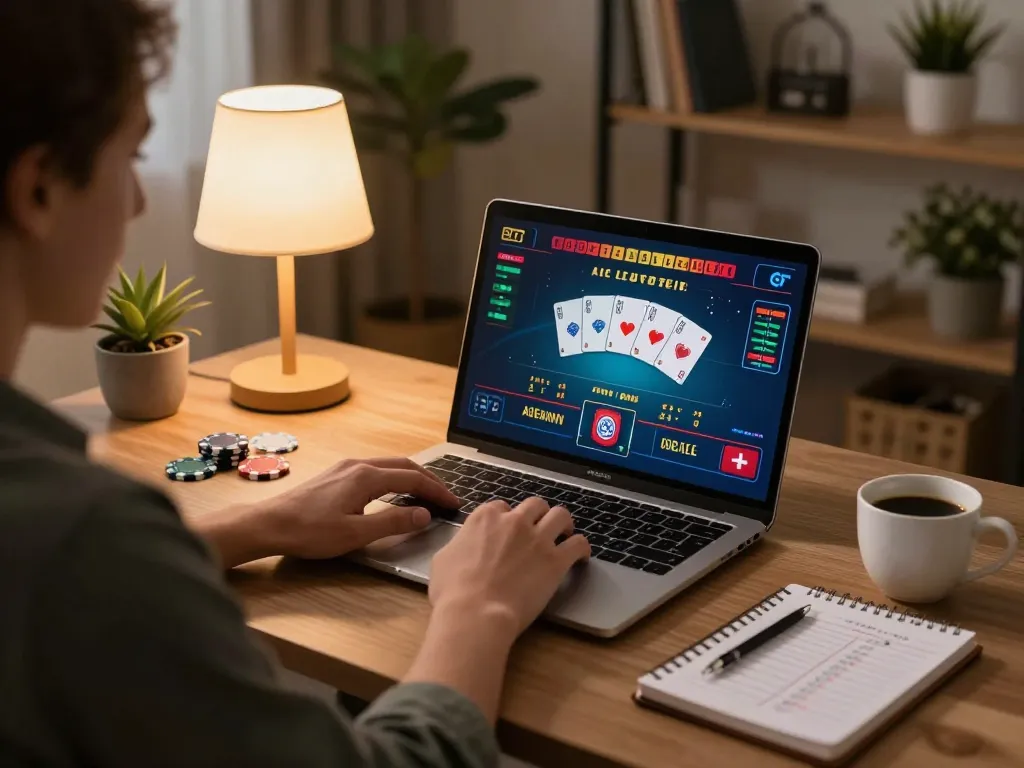 Engaging in online gaming at LV 88 with strategic betting notes and a casino interface displayed on a laptop.