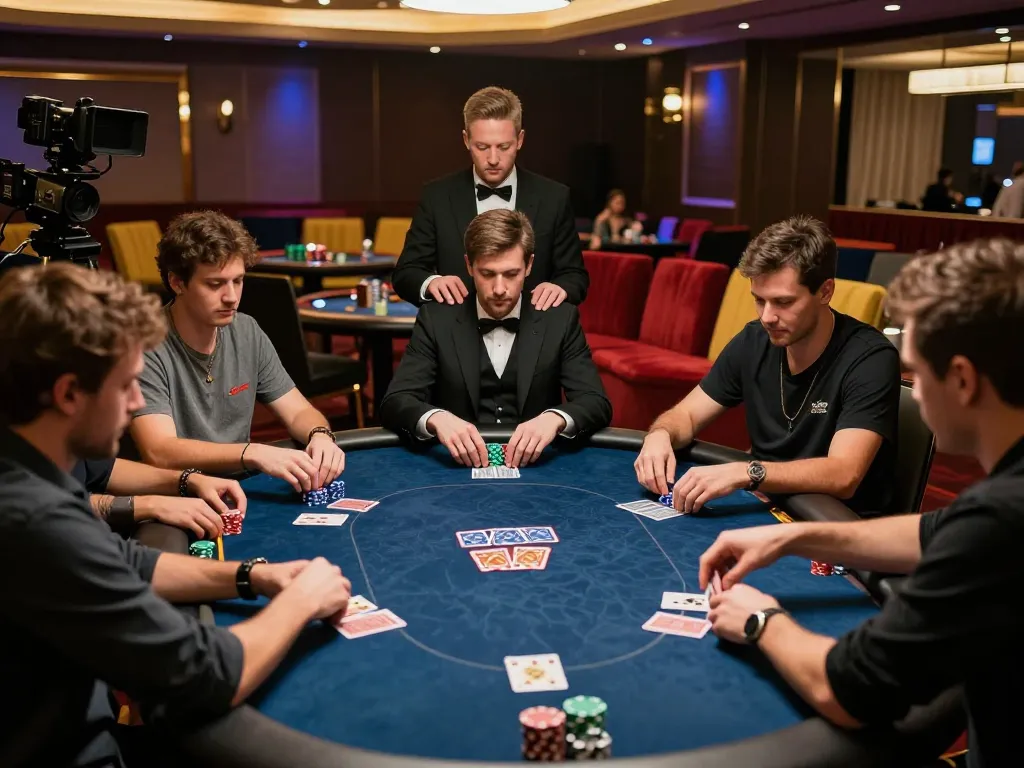 Players engaging in strategic poker gameplay at a luxurious casino, showcasing immersive da88 gaming atmosphere.