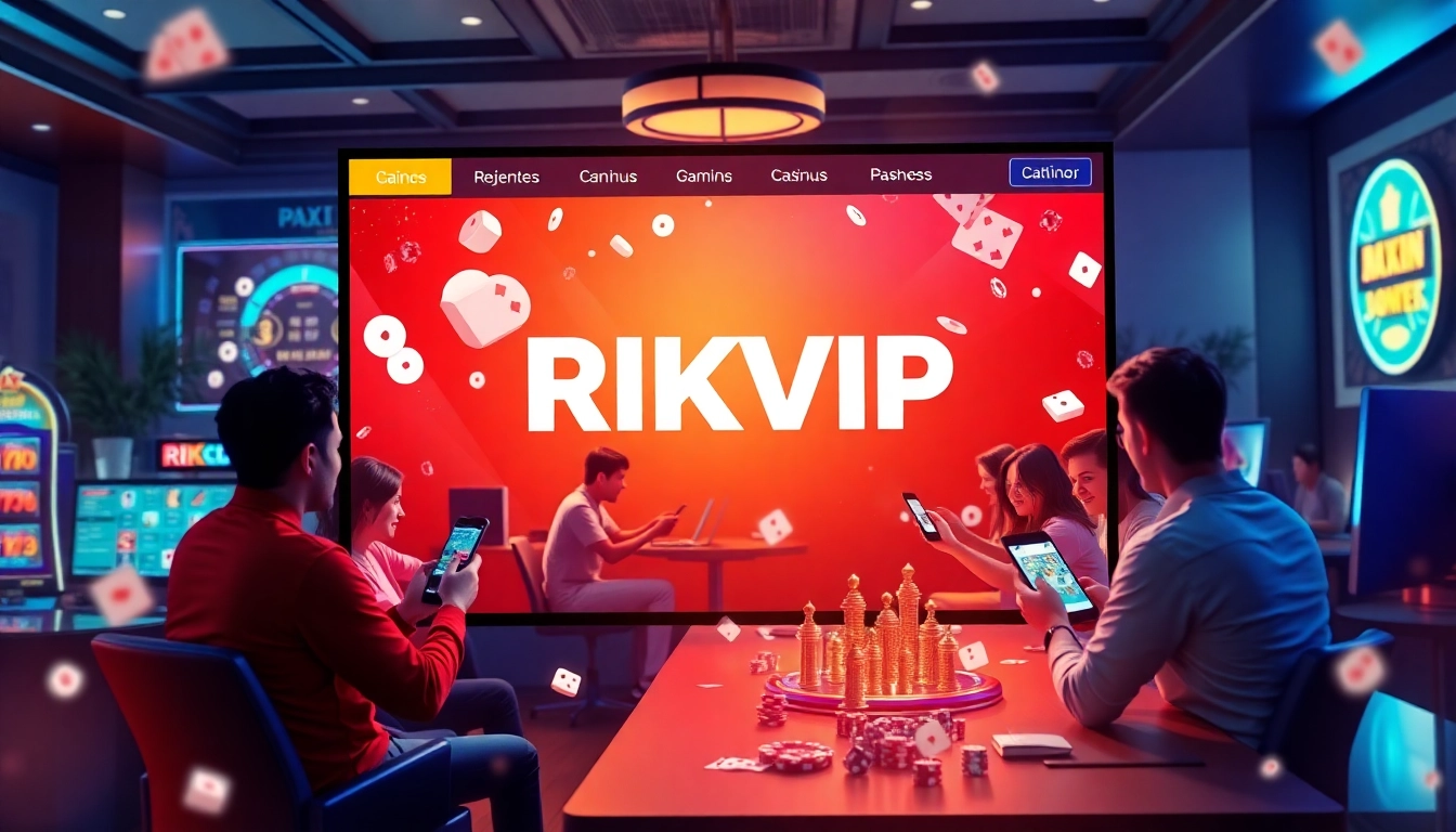 Experience the excitement of RIKVIP's online gaming platform interface with diverse players engaging in dynamic casino games.