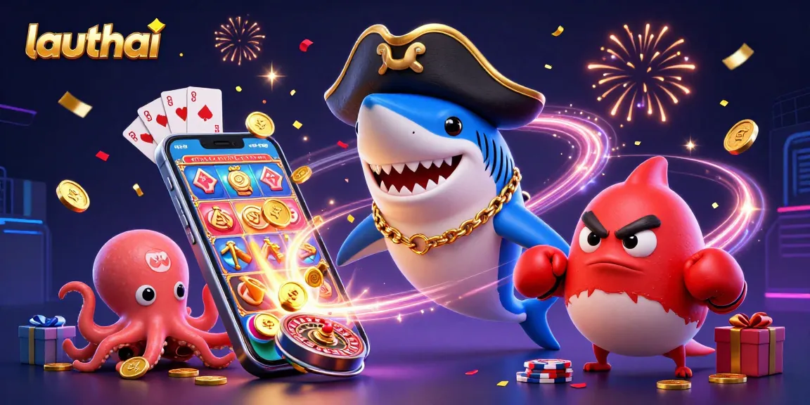 Engage with lauthai's vibrant 3D characters in an exciting casino scene filled with dynamic gambling elements.