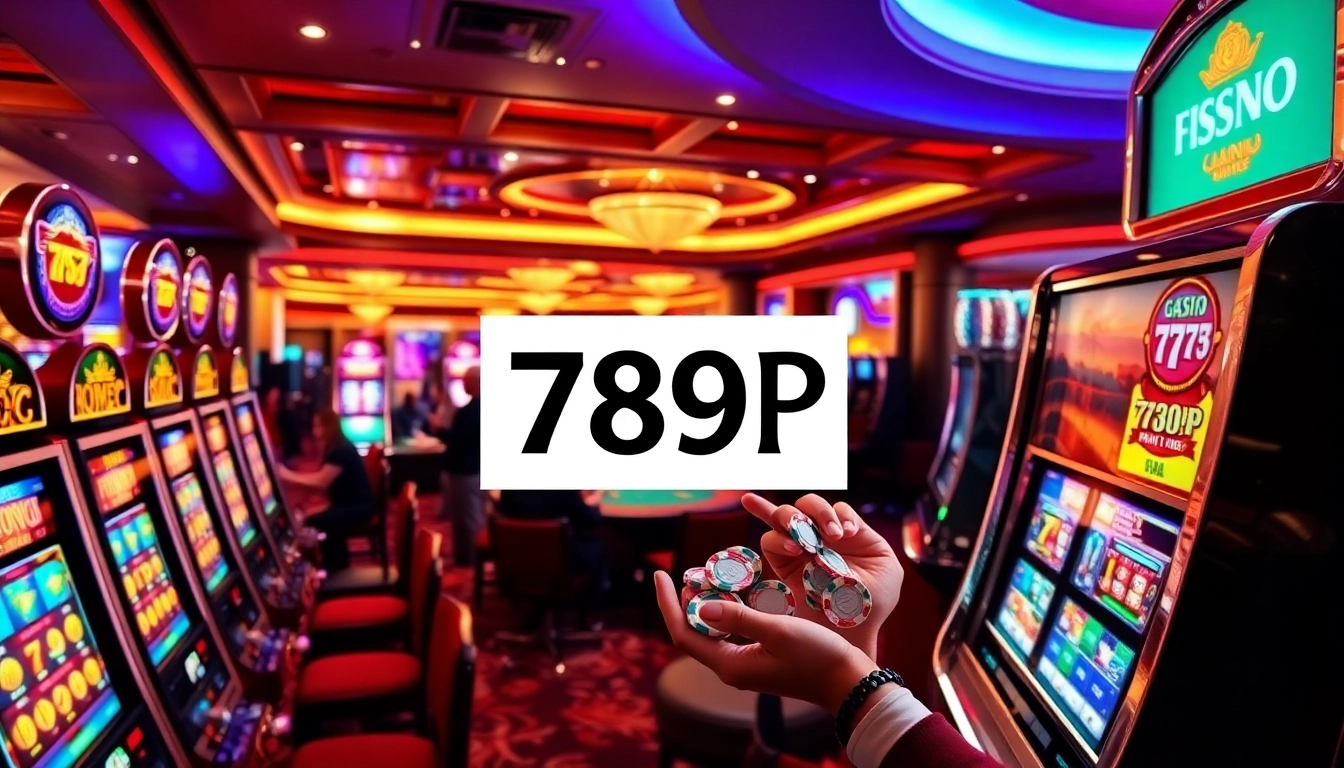 Exciting casino atmosphere highlighting 789P logo with players engaging in games.