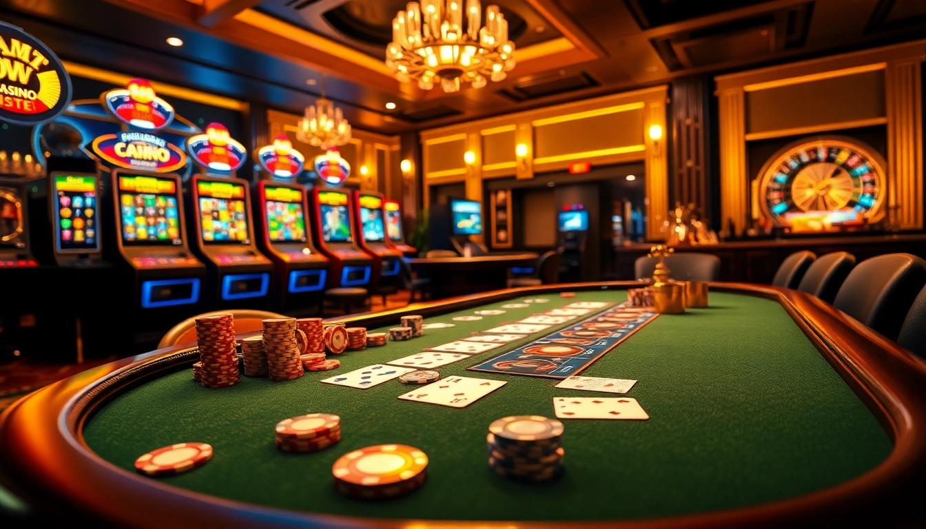 Experience the thrilling atmosphere of gambling at https://123win.to/ with luxurious casino tables and vibrant slot machines.