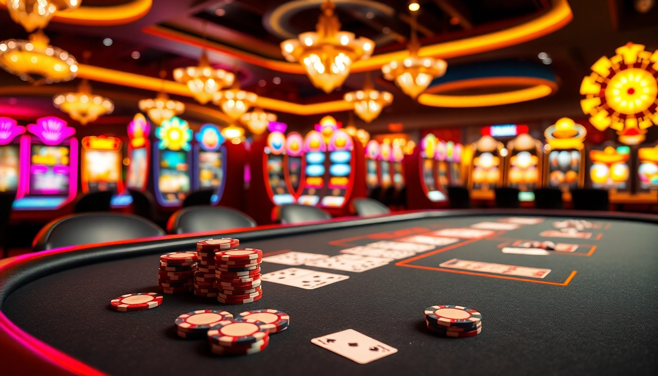 Engage with KM888's thrilling casino atmosphere filled with blackjack tables and vibrant slot machines.
