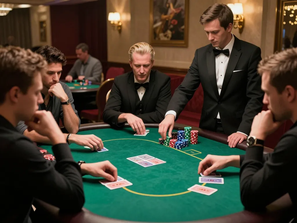 Players engaged in a high-stakes poker game at HZ88 casino, showcasing the excitement and strategy of gambling.