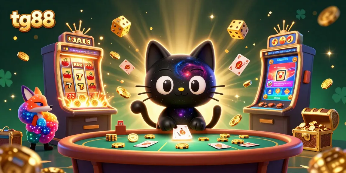 Experience tg88's exciting gameplay with a vibrant cosmic casino illustration featuring stunning 3D characters.