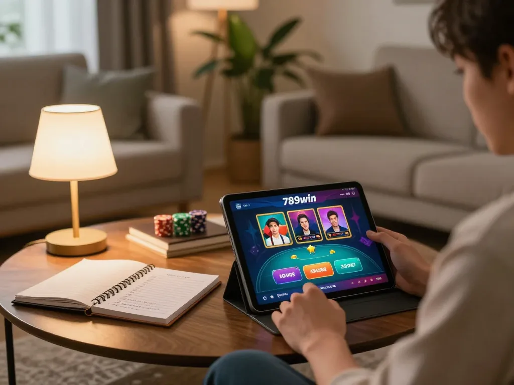 Engaging online gaming session using the 789win link mới in a cozy home environment with strategic betting.