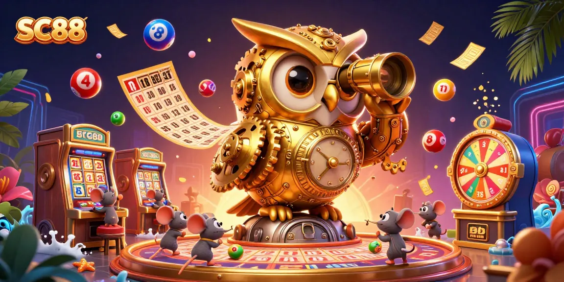 SC88's vibrant casino scene shows owls and mice amidst lively gaming elements.