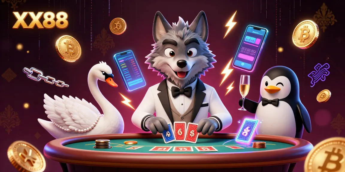Win big at XX88 while enjoying a vibrant baccarat scene with animated characters and crypto elements.