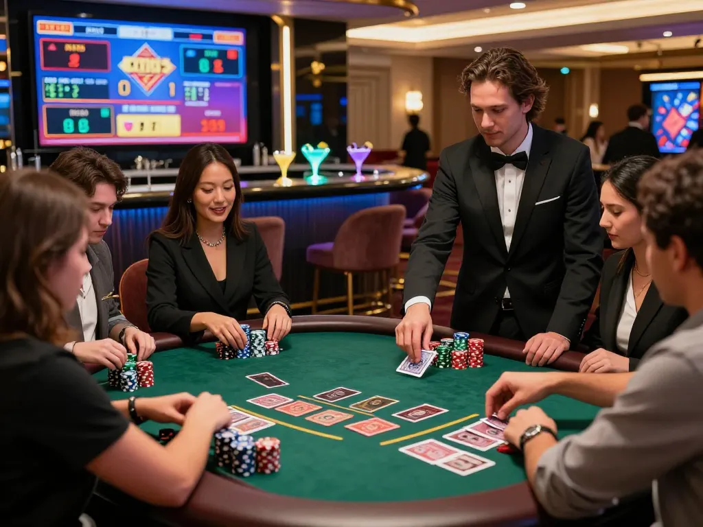 Dynamic live casino experience at https://bong99.pro/ with players celebrating wins at a vibrant game table.