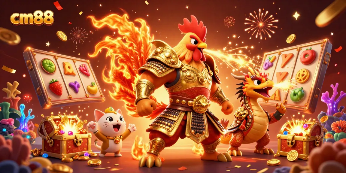 Experience thrilling wins with cm88 in this ultra-detailed 3D casino scene featuring dynamic gaming elements.