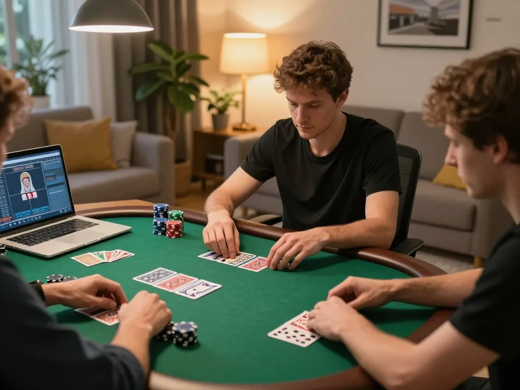 Online poker action at https://lv88.tips/ with player focused on strategic gameplay in a cozy home environment.