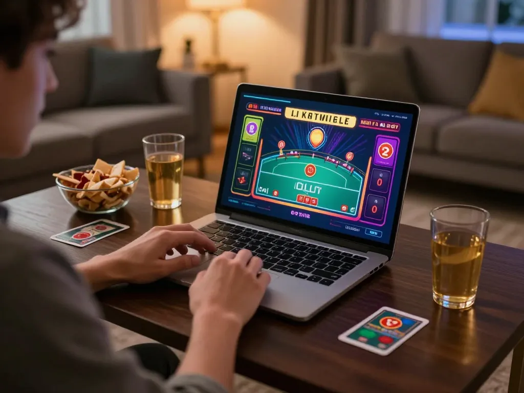 Player enjoying live dealer blackjack on their laptop, engaged in an exciting 789win gaming session at home.