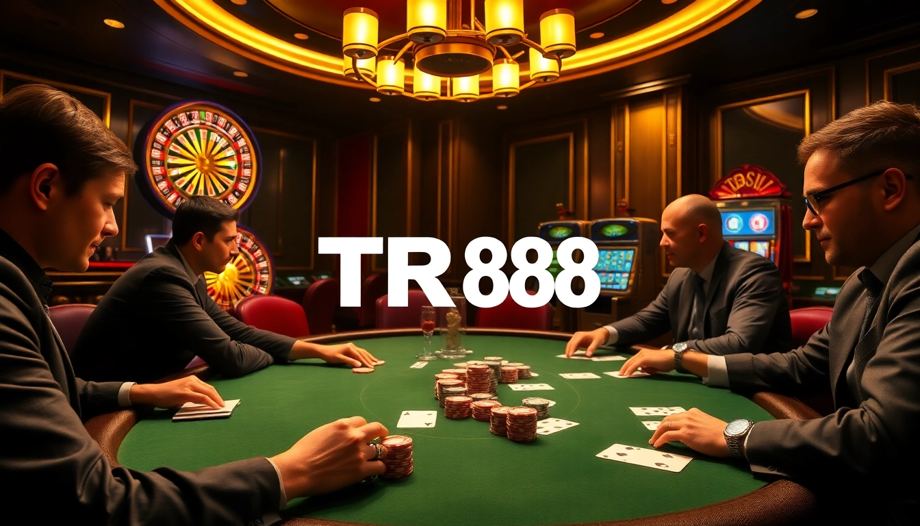 Engaged players strategizing over a high-stakes game at the TR88 themed casino.