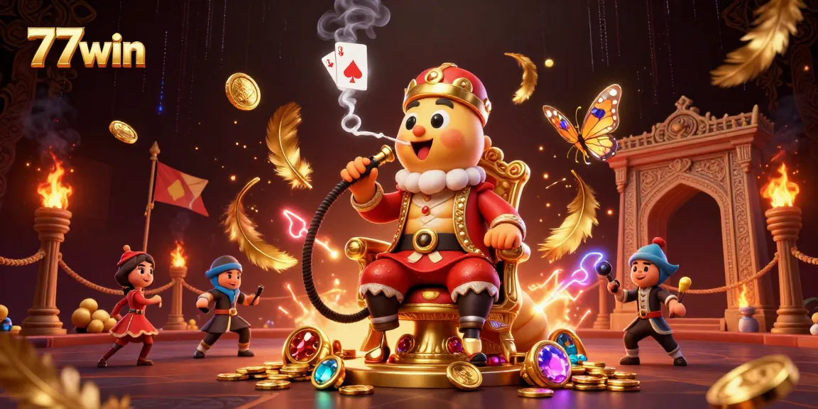 Experience thrilling gaming action with 77win, where vibrant characters emerge amid casino excitement.